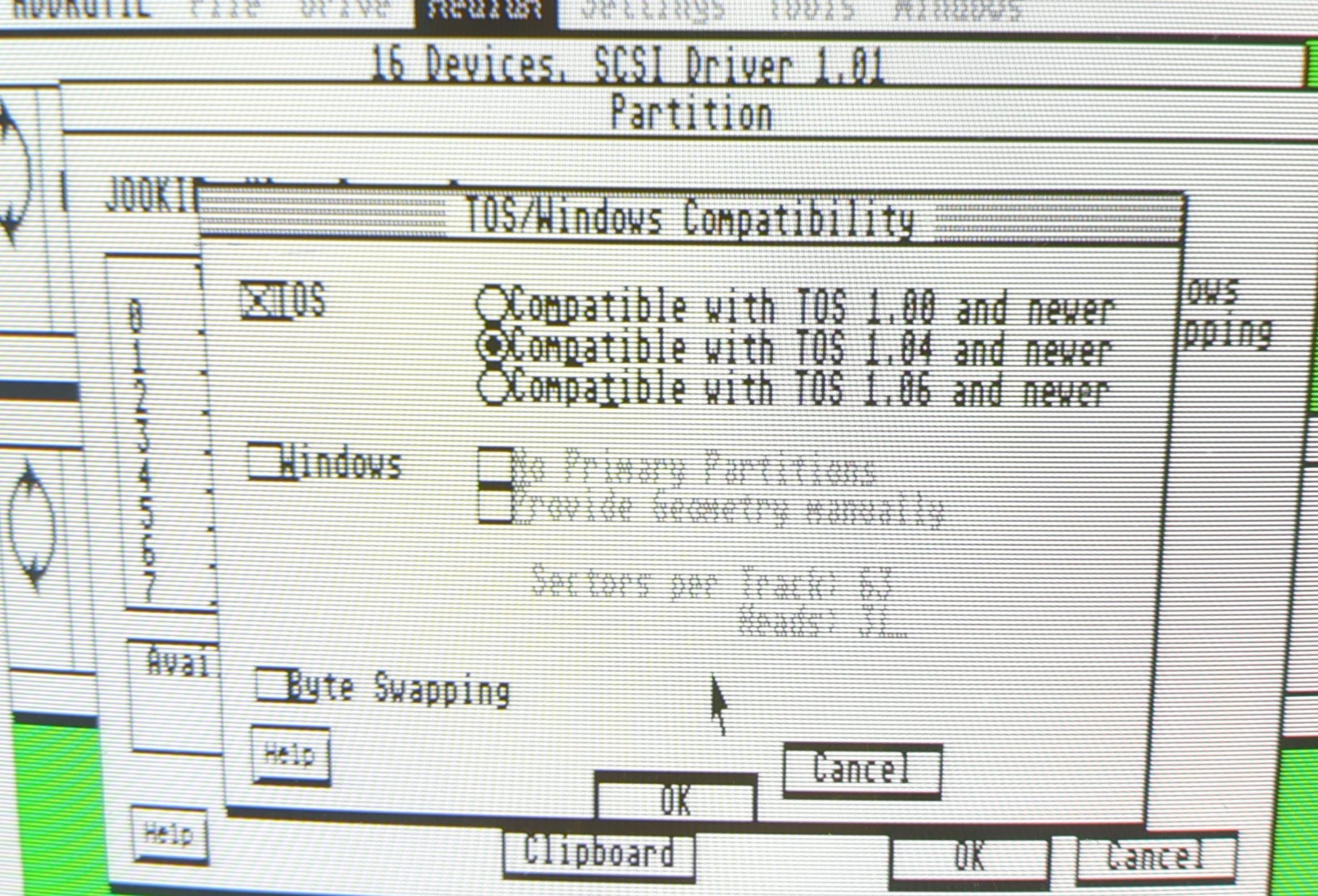 HDDriver settings for TOS/Windows Compatability, showing Windows Compatability turned OFF