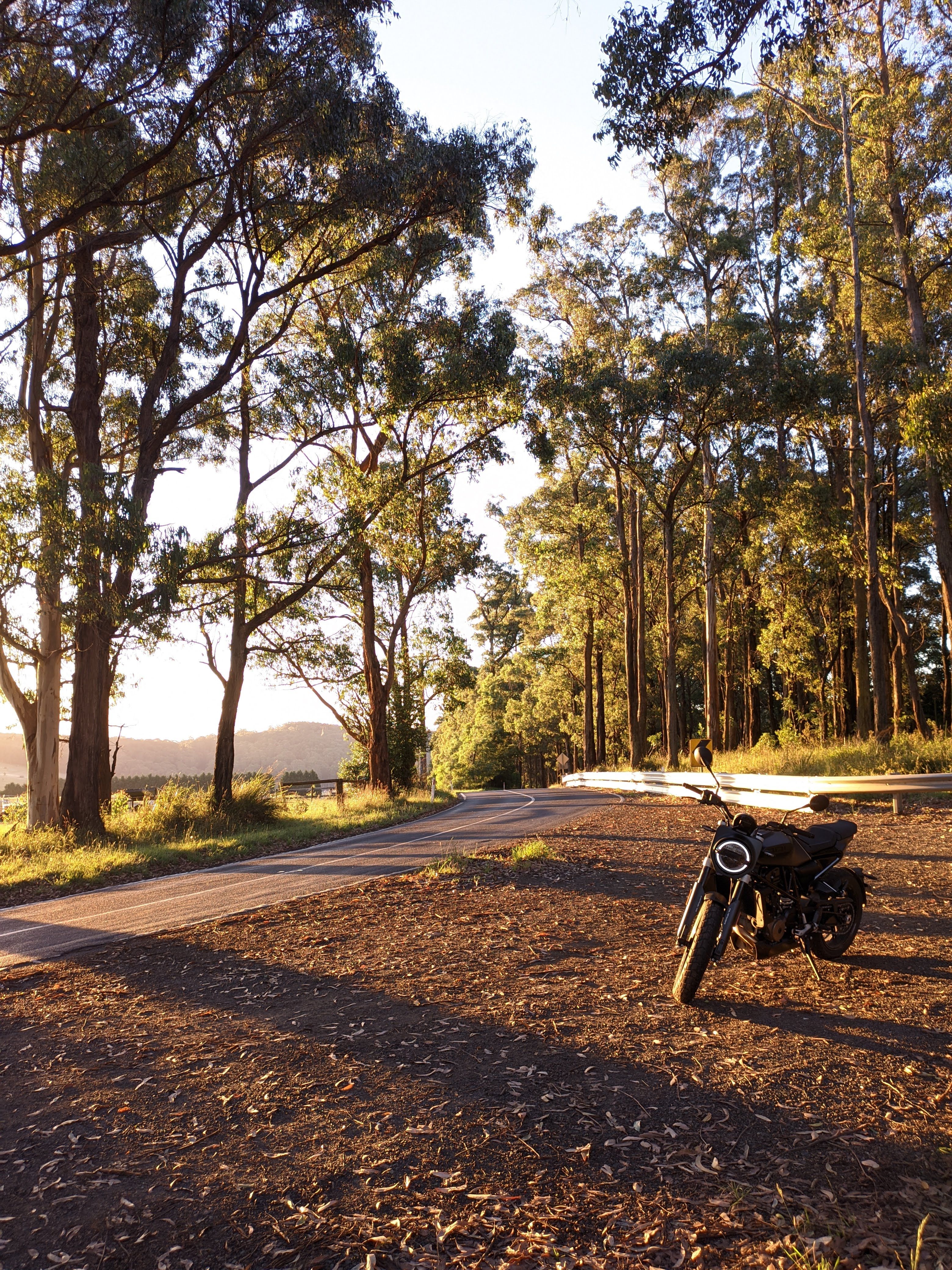 The 701 parked at the side of an Australian road at sunset