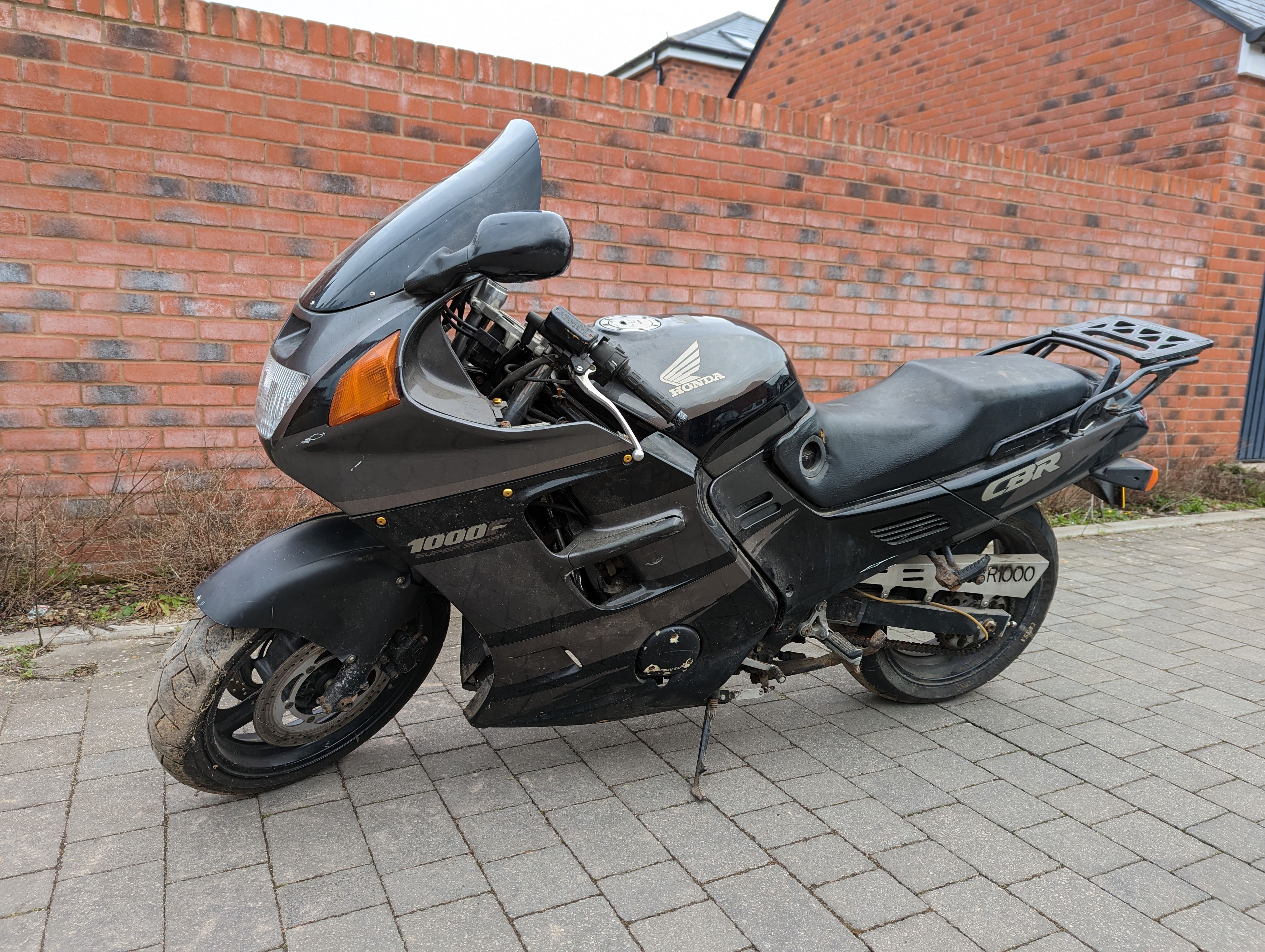My black and grey CBR1000F, conspicuously lacking an exhaust pipe or two