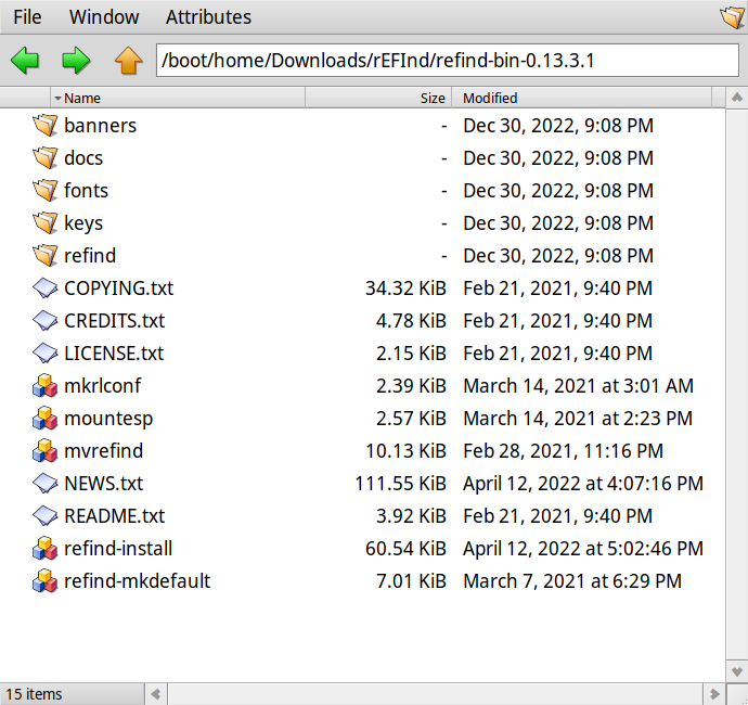 The contents for the refind zip file